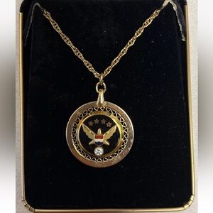 Vintage United Airlines Service Pendant 10K gold filled enamel w-diamond & chain